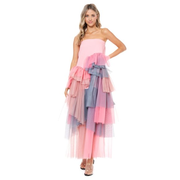 NEW Tov Holy Pink Tiered Tulle Maxi Skirt Dress S M L XL MSRP $262 - Picture 6 of 10
